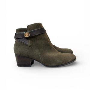 Coach Olive Suede Ankle Boots Block Heel Buckle Strap Booties